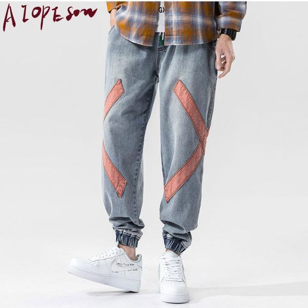 

aiopeson new trousers men jeans fashion loose beam stitching contrast color trend street retro hip hop mens pants jeans men1, Blue