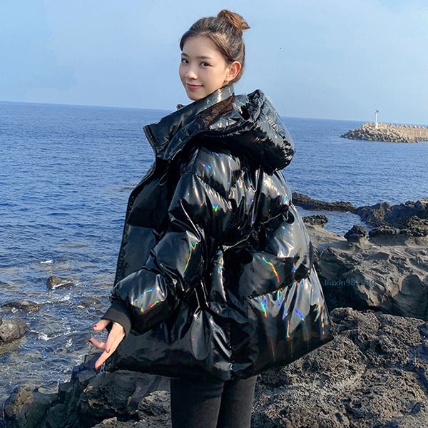 

2020 oversize women's coat winter warm glossy women plus size harajuku outerwear varnished down jacket womens parka my309, Black