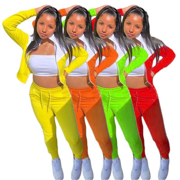 

ladies splicing colors 2pcs sets fashion trend long sleeve zipper pant sports suits designer female spring new casual skinny tracksuits, Gray