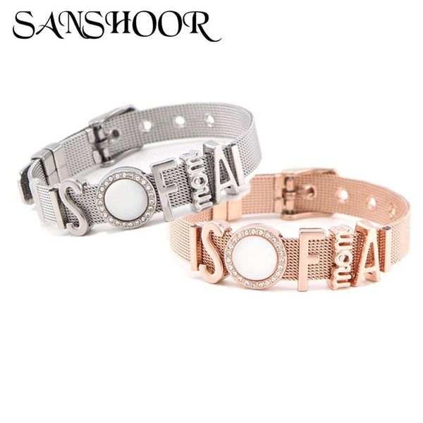 

charm bracelets sanshoor jewelry mom crystal round diy slide charms fit stainless steel mesh bracelet sets for women as mother's day gi, Golden;silver