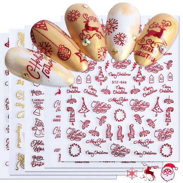 

3d nail art christmas slider wraps snowflake elk santa adhesive flame sticker red gold manicure nails designs 0393, Black