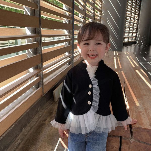 

spring girls' korean cardigan children's 2021 gauze wtern sle baby fashion long sve blazer, Black