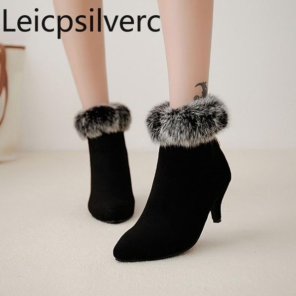 

boots ankle autumn and winter the fashion pointed zipper comfortable mid heel short tube women's shoes size 33-48 6.5cm high, Black