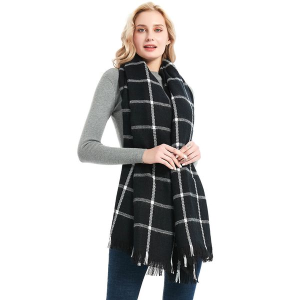 

fashion scarf amazon factory direct sales european and american imitation cashmere plus size thermal scarf black and white plaid scarf l, Blue;gray