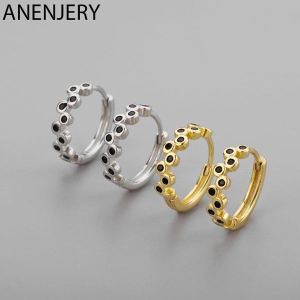 

hoop & huggie anenjery 925 sterling silver black micro zircon earrings for women simple exquisite ear jewelry gifts s-e1410, Golden;silver