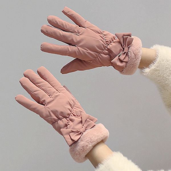 

ins korean version warm and cold proof lovely pointed ski gloves female touch screen plush student cycling windproof thick