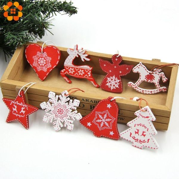 

christmas decorations 6pcs/lot red&white snowflake deer wooden pendants ornaments kids gifts party xmas tree decorations1
