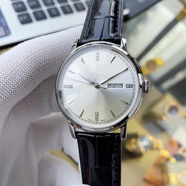 

wristwatches men watches 40mm 8215 automatic movement leather strap casual 316 stainless steel hight quality1, Slivery;brown