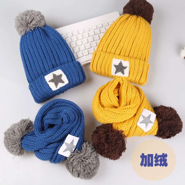 

wool new suit five star scarf warm children's hat in winterlint b618, Red;brown