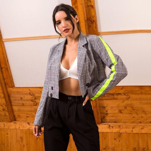 

fashion sportswear casual blazer dissimilation grid 2020 new color block single-breasted slim women short coats spring, White;black