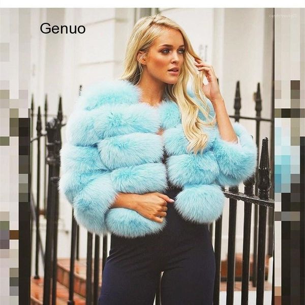 

women's fur & faux racoon jacket women winter warm overcoat 2021 abrigo de piel mujer1, Black