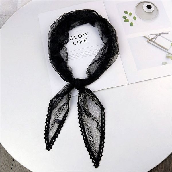 

new summer black white pink green lace scarf women ladies stewardess silk neck hair tie head wrap scarves kerchiefs foulard t200609, Blue;gray