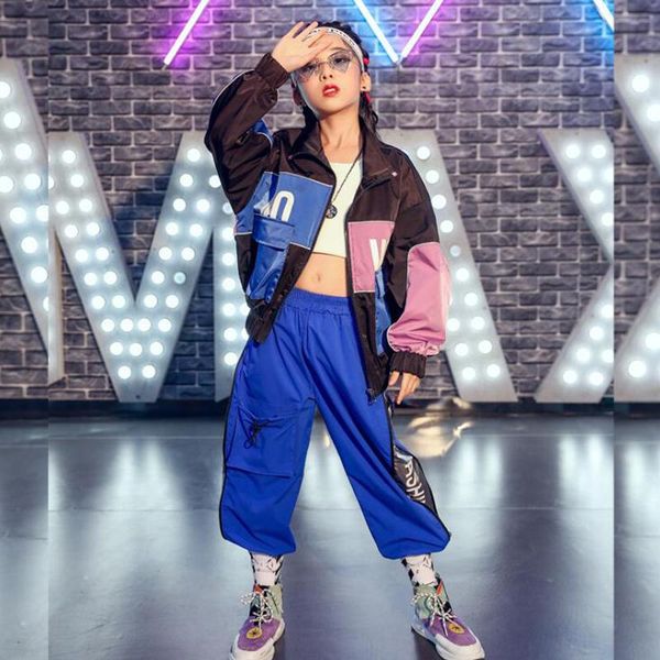 

детский бальный зал hip-хоп одежда куртка топы урожая пальто бегущие повседневные брюки для девушки джазовые танцевальные костюм одежда одеж, Black;red