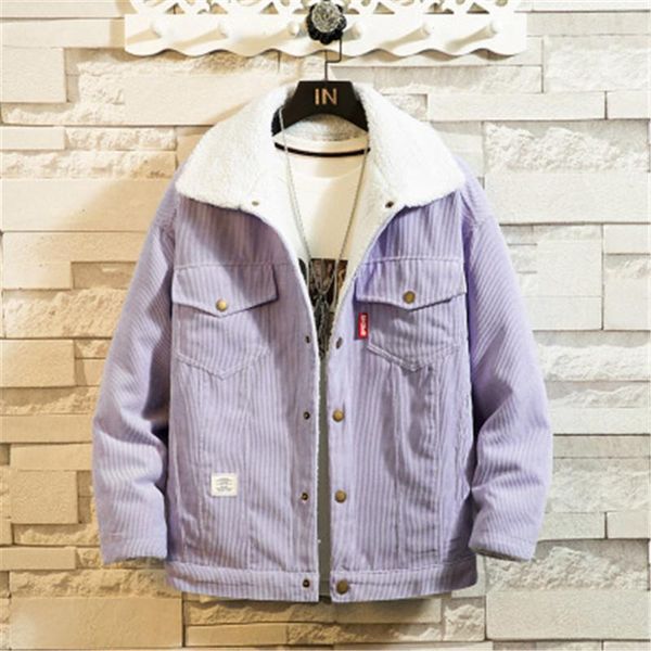 

man corduroy couple jacket fashion trend long sleeve cardigan thicken casual cotton coats male winter button lamb fur rivet outerwear, Black;brown