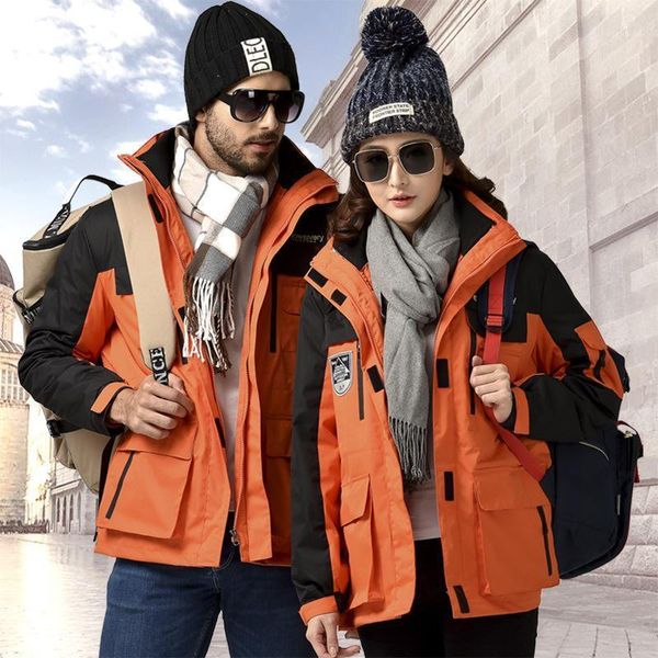 

jackets for men and women mid-length three-in-one two-piece parker jacket windproof and waterproof couple mountaineering suit1, Tan;black