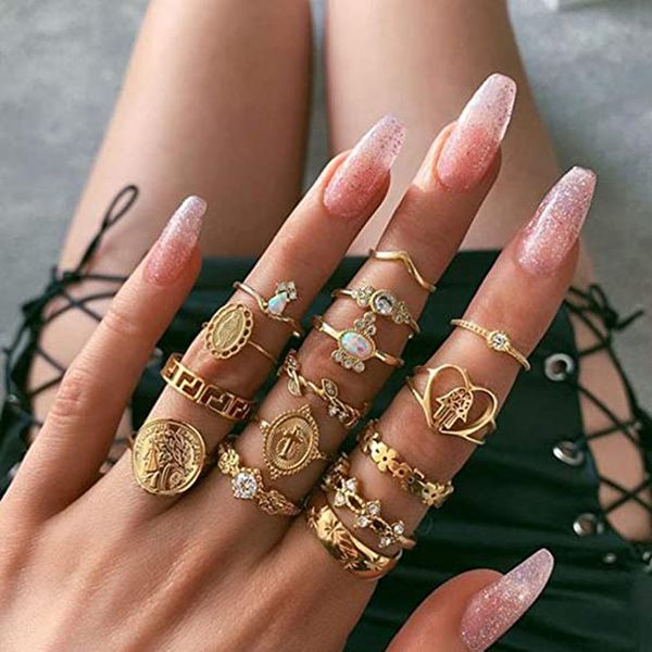 

boho gold stackable ring set joint knuckle carved finger rings stylish hand accessories jewelry for women and girls kimter-c42fz