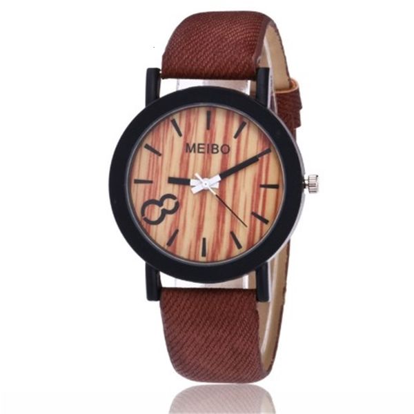 

meibo modeling wooden quartz watch casual wooden color leather watch, Slivery;brown