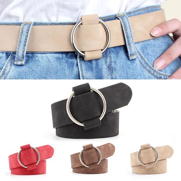 

1pc fashion casual round buckle wide belts for women dress jeans belt woman ladies faux suede leather straps ceinture black red, Black;brown