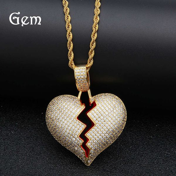 

personality broken heart shape men's and women's pendant broken heart hip hop zircon necklace, Silver