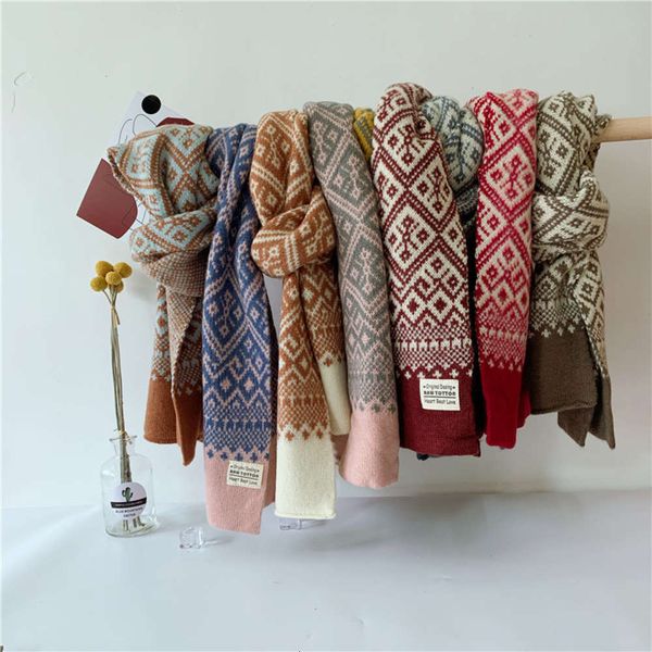 

small south korea dongdamen ins flower knitting wool children's scarf, Red;brown