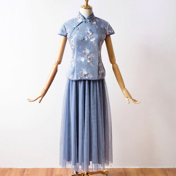 

2pcs set new arrival women party summer tea-length a-line elegant lace vintage lace blue cocktail dresses mother cocktail dress, White;pink