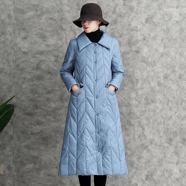 

down jacket women's mid-length winter new loose version of large size dress large lapel white duck down over-the-knee long coat1, Black;white