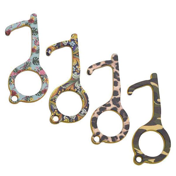 

no touch door opener hand tool reusable leopard keychain avoid direct handheld keyring non-contact tools press elevator button kimter-k55fa