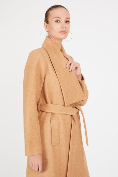 

women's coat wide collar wool cachet fabric brand name n, Black