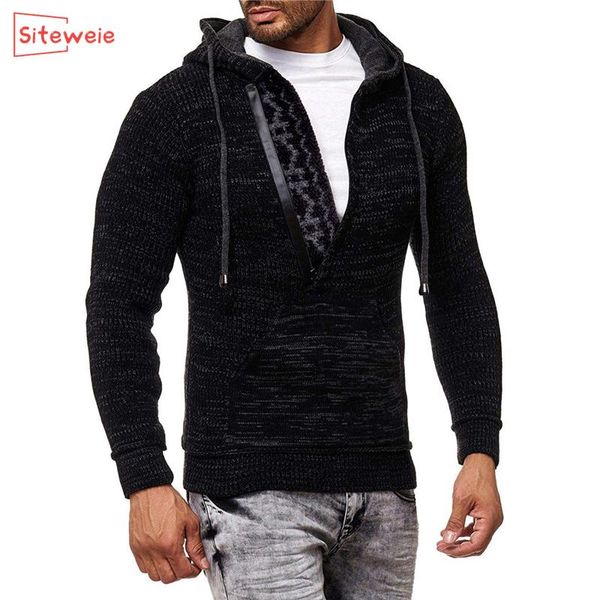 

siteweie men's warm sweater zipper pullovers hooded sweater long sleeve casual thick kintted outwear la ropa de los hombres g537, White;black