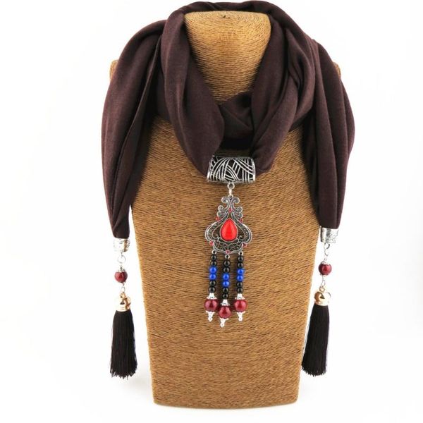 

pendant necklaces bijoux fashion ethnic necklace for women multicolor ceramic beads statement scarf bohemian jewelry wf19, Silver