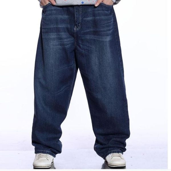 

men's jeans men wide leg blue hip hop streetwear mens bleached baggy skateboarder denim pants plus size 44 46