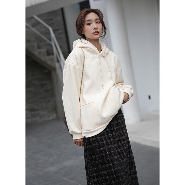 

hooded oversize winter women hoodies solid long sleeve pullover sweetshirts casual loose warm ladies y1910a, Black