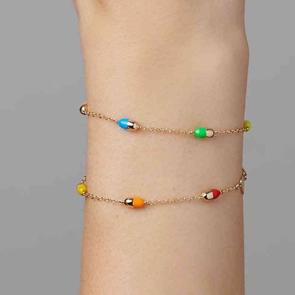 

aide bracelets cute candy color pill all-match dripping oil for women girl jewelry enamel pulseras accessories, Golden;silver