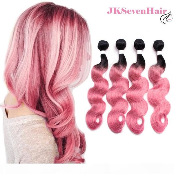 

two tone color 1b pink body wave peruvian remy hair weaves 4pcs dark root pink indian malaysian brazilian 100% human hair extensions, Black