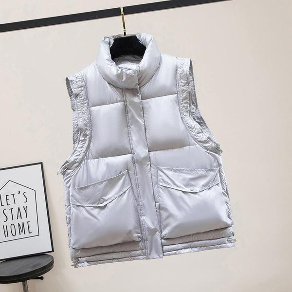 

women's blouses & shirts cotton vest warm stand collar autumn and winter style sleeveless waistcoat fashion jacket, White
