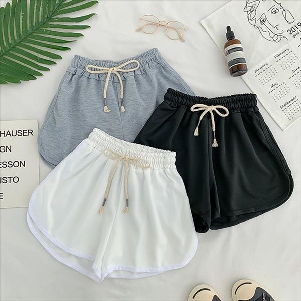 

lace up casual summer shorts women simple elastic slim straight shorts ladies fashion beach high waist black white shorts female, White;black
