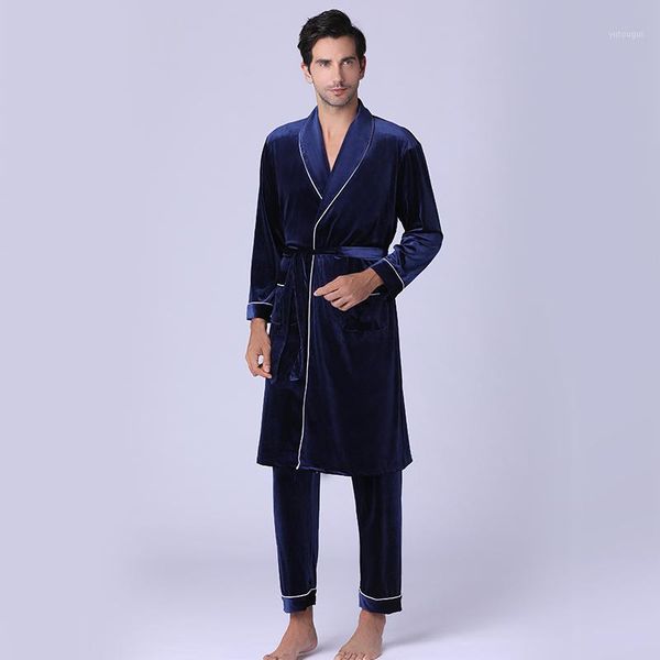 

nightgown men autumn winter velvet bathrobe south korean velvet pajamas men long thick home wear two pieces1, Black;brown