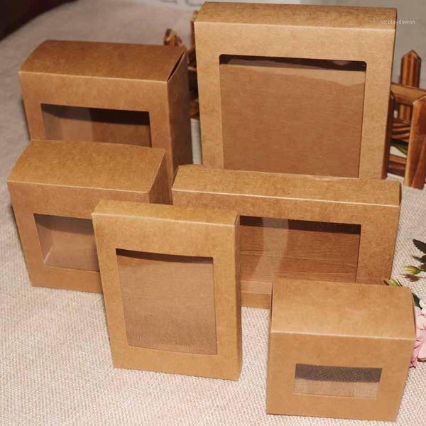 

gift wrap 10 pcs diy vintage color kraft paper box package with clear pvc window candy favors arts&krafts display box1
