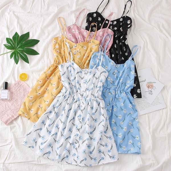 

singrain boho floral women jumpsuits beach print cami playsuits wide leg pants short ruched overalls holiday lady strap rompers y200422, Black;white