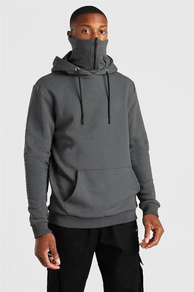

pullovers for men autumn winter mens designer hoodies zipper solid color stand collar sweatshirts fashion casual warm, Black