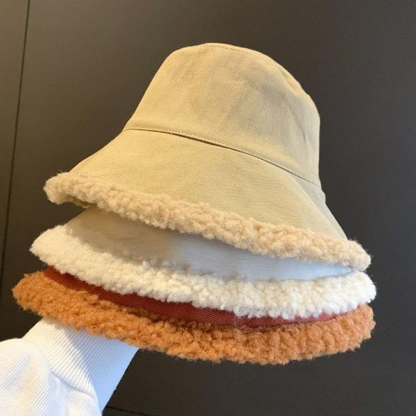 

hat female winter korean fashion japanese students fisherman hat lamb plush padded warm basin autumn and winter, Blue;gray