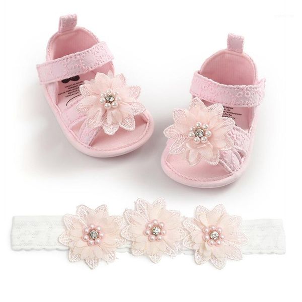 

baby summer newborn kid baby girl flower shoes soft sole hook casual summer shoes +headband 2pcs solid set1