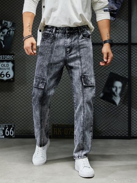 

men flap detail jeans l1h3#, Blue