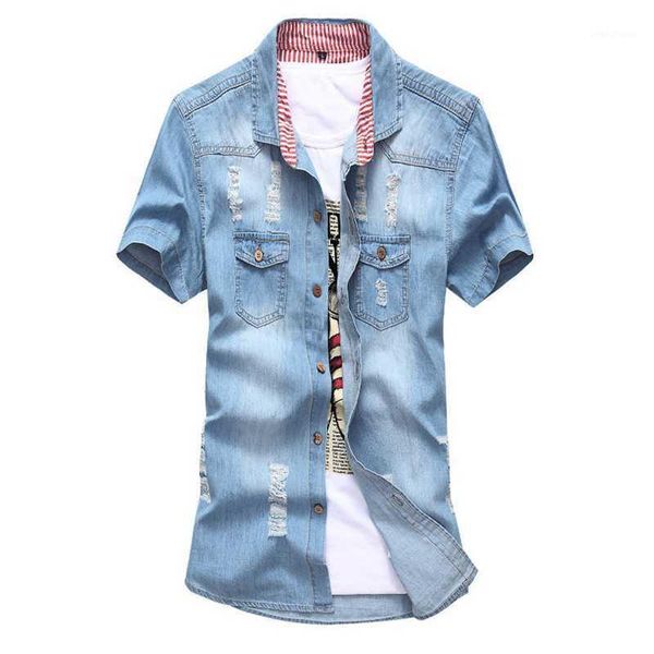 

2020 summer men's new korean fashion casual short sleeved shirt blusas koszula blouse camisa regular fit cotton denim clothing1, White;black