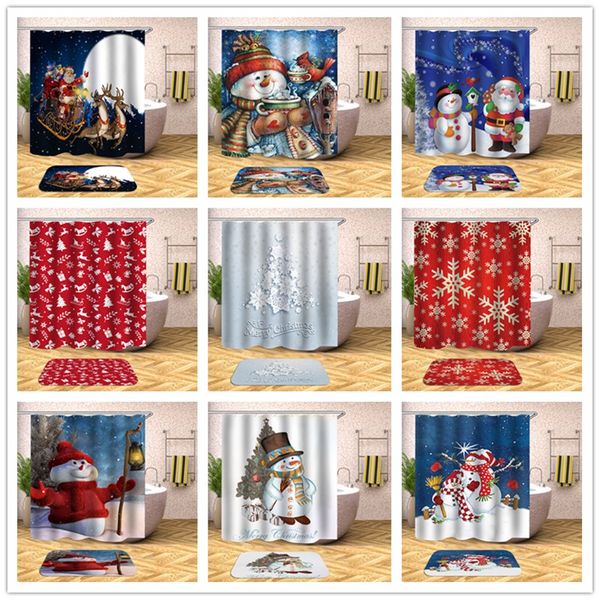 

christmas bath curtains home decor winter snowflake snowman santa claus bathroom set with shower curtain waterproof polyester