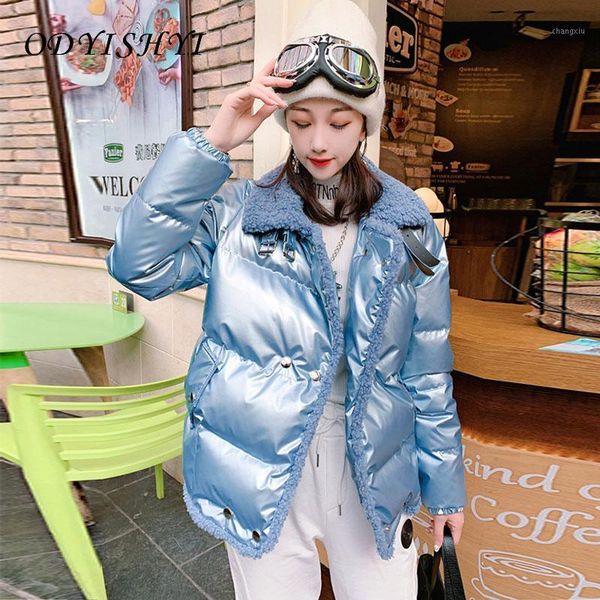 

2020 winter women padding jacket fashion wild double breasted lamb hair down cotton coats ladies streetwear warm overcoat dh3321, Black