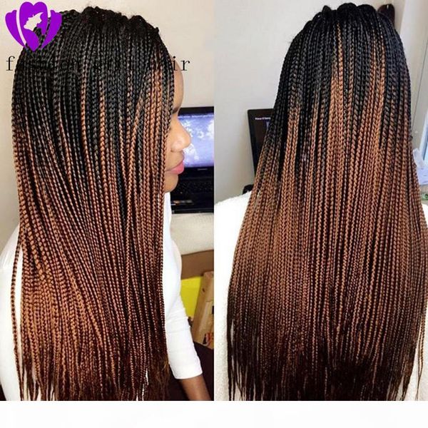 

2020 new style synthetic lace front wig long box braid wig ombre brown glueless braided for afro women daily wear, Black;brown