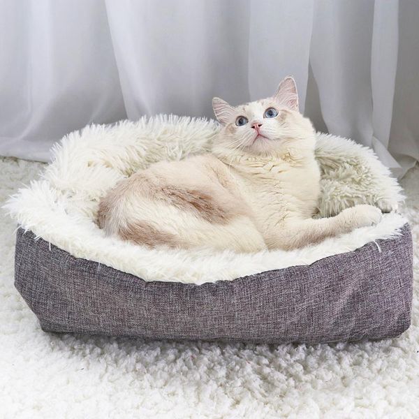 

warm bed house pet puppy cat sofa beds soft nest kennel winter dog cushion mat indoor cats products pets cama de gato