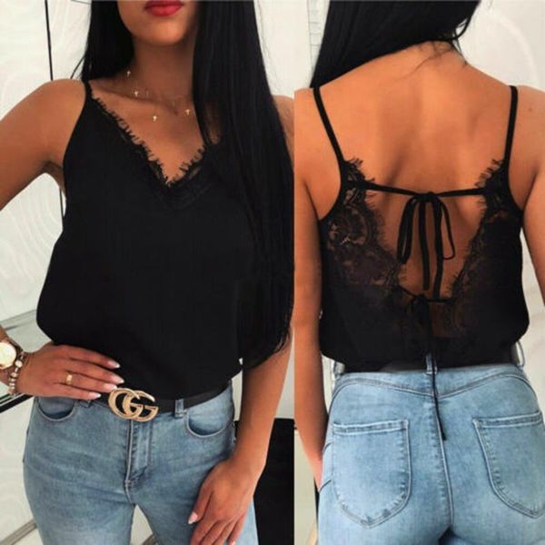 

women front back lace stitching tanks summer silk lace sleeveless camisole tanks cami solid color clothes, White