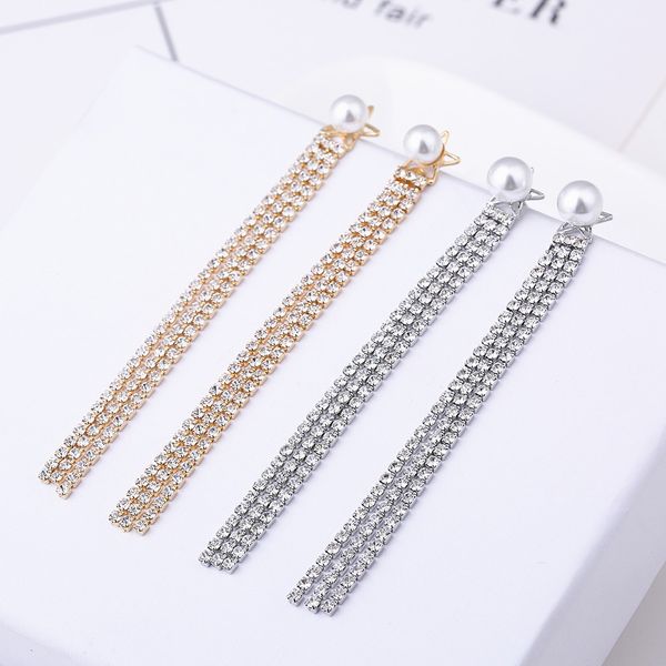 

npkds новый длинный кристалл кисточка золото серебро два цвета брайны серьги для женщин свадебные серьги падение мода ювелирные изделия пода, Golden